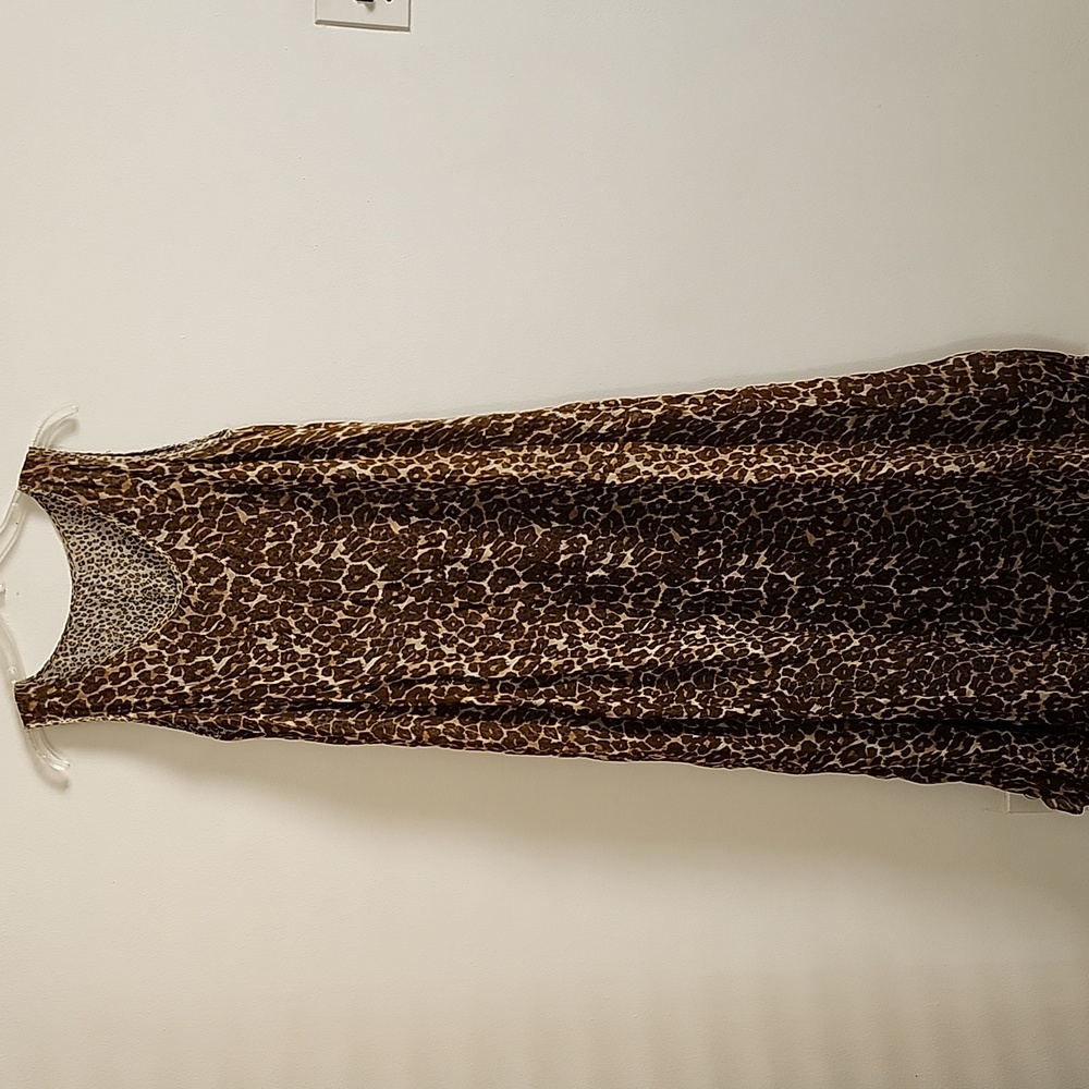 Vintage Reversible Leopard Print Dress Scoop Neck Lightweight Maxi Dress